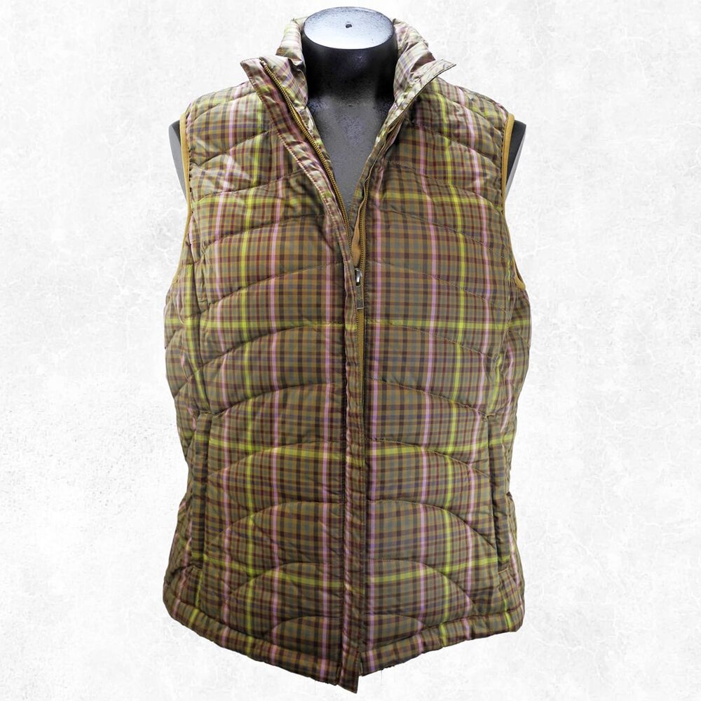Lands' End Vest Women's Small Plaid Quilted Zip Front Brown/Purple/Green